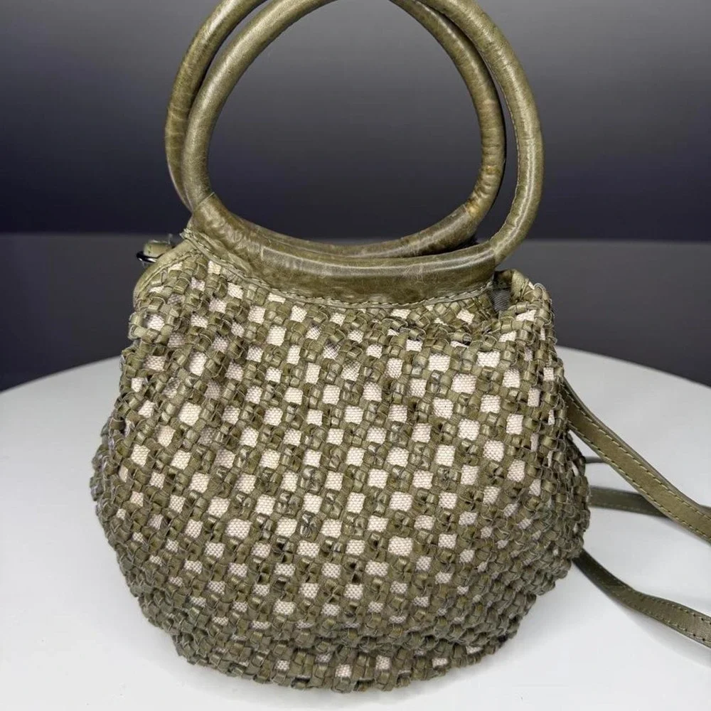 Olive Green Genuine Leather Woven Crossbody Bag – Boho Coastal Basket Purse